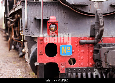 Red lamp and pipes on front of refurbished steam locomotive operated by NGO Shongweni Rail Stock Photo