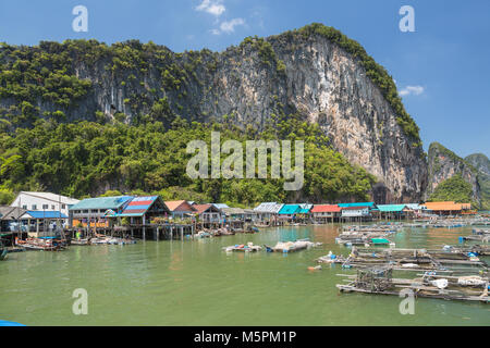 Ko Panyi is a fishing village in Phang Nga Province, Thailand, notable for being built on stilts by Indonesian fishermen with a population of 360 fami Stock Photo