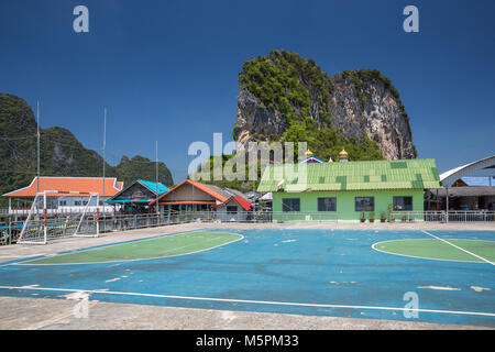 Ko Panyi is a fishing village in Phang Nga Province, Thailand, notable for being built on stilts by Indonesian fishermen with a population of 360 fami Stock Photo