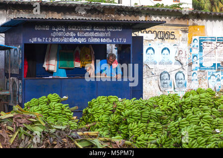 Keeping track of the banana trade. Ernakulam fruit market, Kochi (Cochin) in Kerala, India. Stock Photo