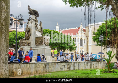 Panama City, Panama - November 3, 2017: People celebrating the Independence Day on the place Simon Bolivar (Plaza Simon Bolivar) around his memorial Stock Photo