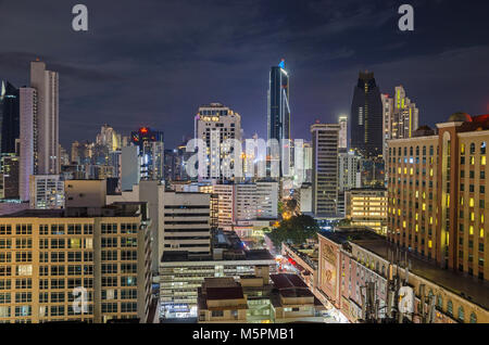 Panama City, Panama - November 3, 2017: Skyline of Panama City at night with Towerbank and Veneto Grand Hotel. View from the roof of Tryp by Windham Stock Photo