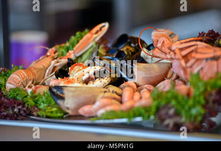Shrimp salad, Fish Market - Fisketorget, Bergen, Norway Stock Photo