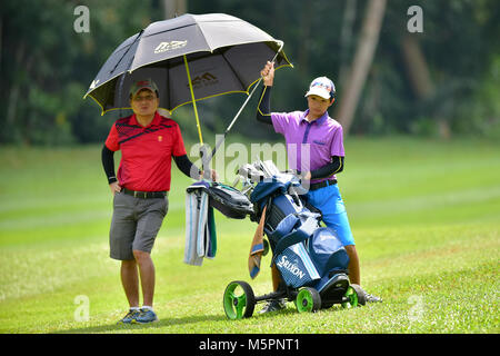 Danau, UKM Bangi - FEBRUARY 11: Isaac To Chern Yi preparing to play his second shot on the 4th hole during Final Round of the DJChampiomship Stock Photo