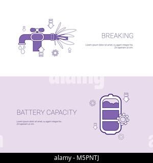 Pipe Breaking And Battery Capacity Concept Template Web Banner With Copy Space Stock Vector