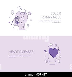 Cold Runny Nose And Heart Diseases Concept Template Web Banner With Copy Space Stock Vector