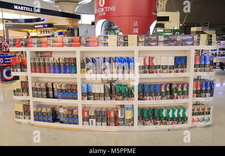 Duty free shop displays cigarettes at Kuala Lumpur International Airport in Malaysia Stock Photo