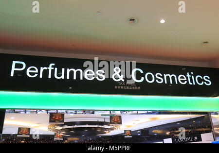 Perfume and Cosmetics duty free sign at Kuala Lumpur International Airport in Malaysia Stock Photo