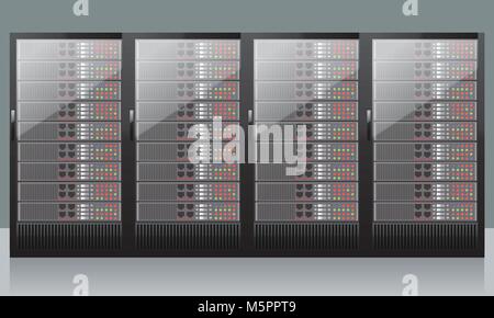 Network servers computer hardware technology isolated on white background. Realistic vector. Stock Vector