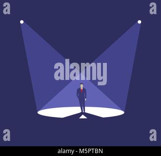 Businessman stand in spotlight, business concept of leadership. Vector illustration Stock Vector