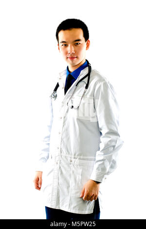 Portrait of friendly Asian male doctor on white. The man the doctor on a white background Stock Photo