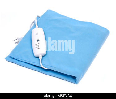 Blue electric heating pad isolated on white background Stock Photo