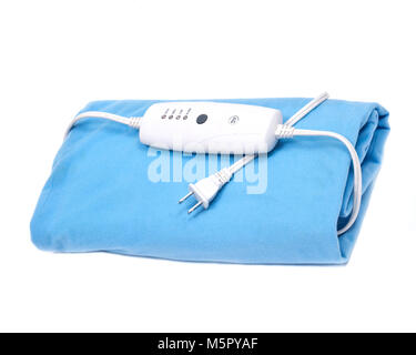 Blue electric heating pad isolated on white background Stock Photo
