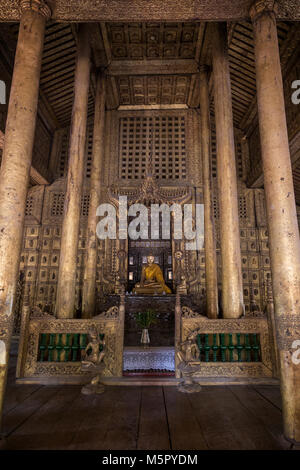 Inside the wooden Shwenandaw Monastery (also known as Golden Palace Monastery) in Mandalay, Myanmar (Burma). Stock Photo