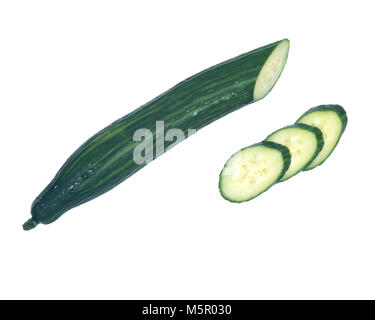 Long fresh english cucumber from greenhouse isolated on white background Stock Photo