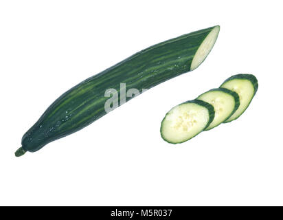 Long fresh english cucumber from greenhouse isolated on white background Stock Photo