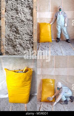 eco-friendly cellulose insulation made from recycled paper Set of four photos Stock Photo