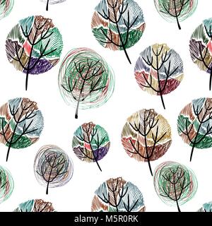 Seamless pattern with colorful trees. Eps 10 Stock Vector
