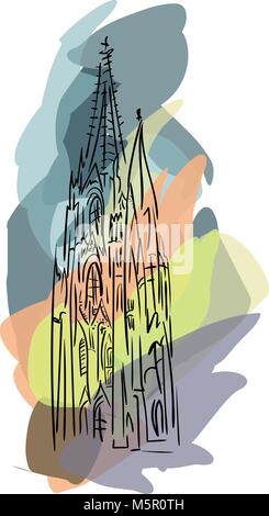 Vector with gothic cathedral on a colorful background Stock Vector