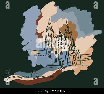 Santiago de Compostela in a black background Stock Vector