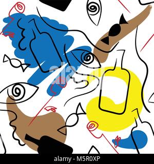Linear seamless colored pattern in surrealism style Stock Vector