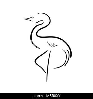 black stylized stork on a white background. Stock Vector