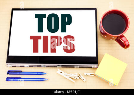 Hand writing text caption inspiration showing Top Tips. Business concept for Expert Tip Guidance Stock Photo