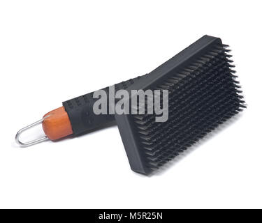 Grill brush with metal bristles isolated on white background Stock Photo