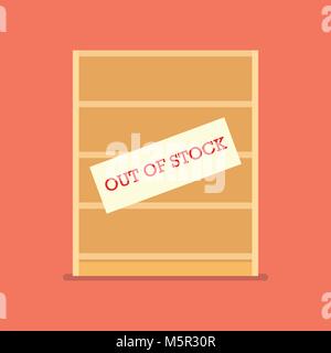 Out of stock sign on wooden shelves. Shortage economic conncept Stock Vector