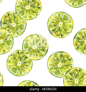 A seamless background pattern with vibrant hand drawn watercolour limes, healthy food repeat print Stock Photo