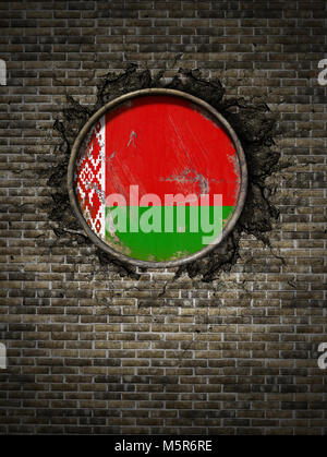 3d rendering of a Belarus flag over a rusty metallic plate. Isolated on ...