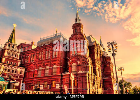 Moscow, Russian Federation - August 27, 2017 :  -  Kremlin , sunset at State Historical Museum Stock Photo
