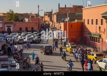 Busy square inside medina in Marrakesh, Morocco. Stock Photo