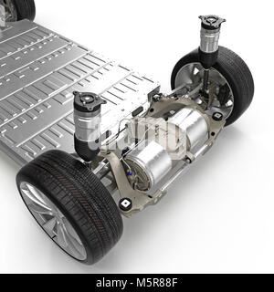 Render of electric car chassis isolated on white. 3D illustration Stock Photo