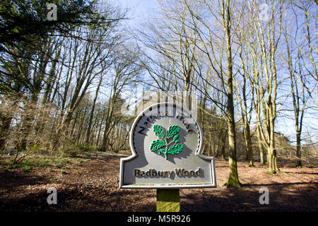 Badbury Wood sign. Great Cowell Faringdon Stock Photo