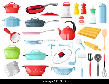 Set of cookware isolated on white background. Vector illustration. Kitchen utensils. Stock Vector
