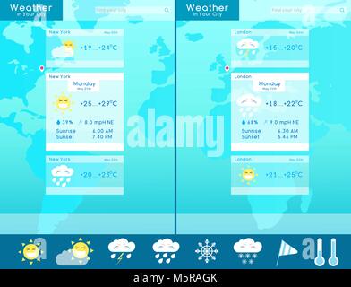 Weather widget template. Vector illustration in a flat style. Stock Vector