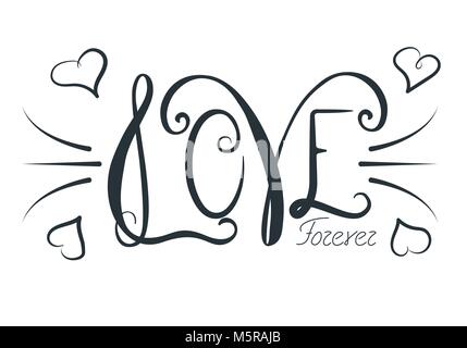Hand drawn phrase Forever love. Lettering design for posters, t-shirts, cards, invitations, stickers, banners, advertisement. Vector. Stock Vector