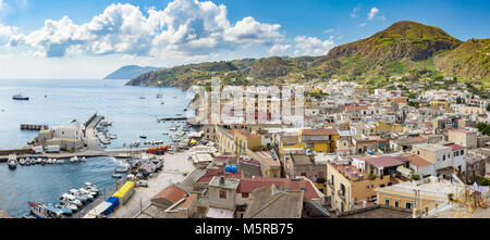 Panoramic view of Marina Corta in Lipari town, Aeolian Islands, Italy Stock Photo