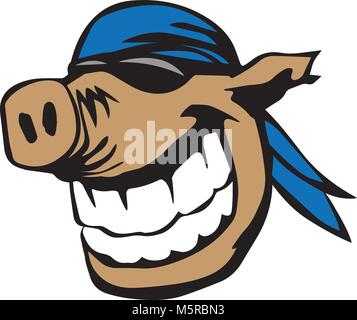 Cute Smiling Pig With Sunglasses and Bandanna Cartoon Vector Illustration Stock Vector