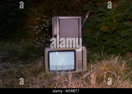 TV no signal in grass Stock Photo