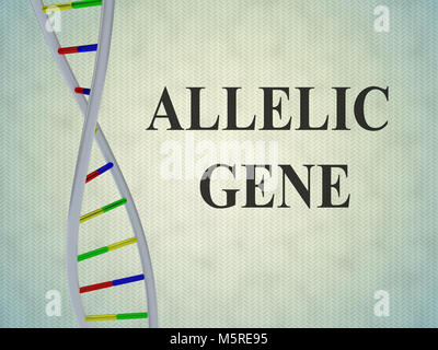 3D illustration of ALLELIC GENE script with DNA double helix , isolated on pale blue gradient. Stock Photo