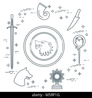 Symbols of the popular fantasy television series. Art and cinema theme. Stock Vector