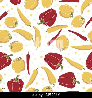 Seamless pattern background with peppers. Cayenne Chilli vector illustration. Yellow and red vegetables. Healthy food Stock Vector