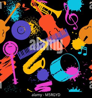 Jazz music seamless pattern with musical instruments Stock Vector
