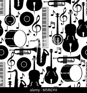 Jazz music seamless pattern with musical instruments Stock Vector