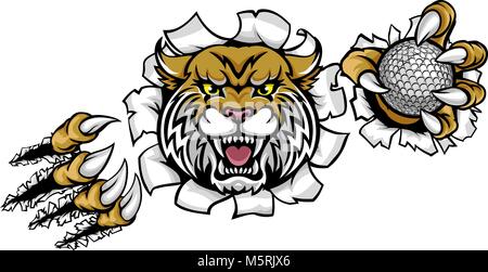 Wildcat Holding Golf Ball Breaking Background Stock Vector