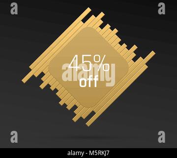 Sale Banner with 45 percent Off. Offer of Price Discount on Figure consisting of Bars with Metallic Black and Golden Color, on the Black Background Stock Vector