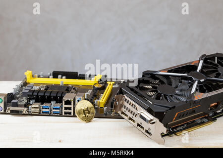 Components for the production of cryptocurrency bitcoin Stock Photo