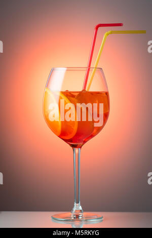 Summer refreshing faintly alcoholic cocktail Aperol spritz in a  Stock Photo
